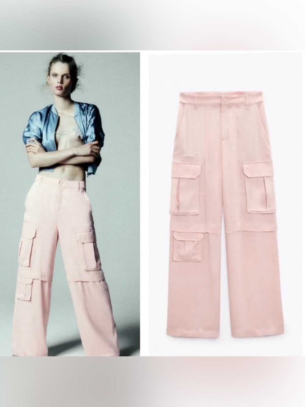 Zara Pale Pink Cargo Wide-Leg Trousers